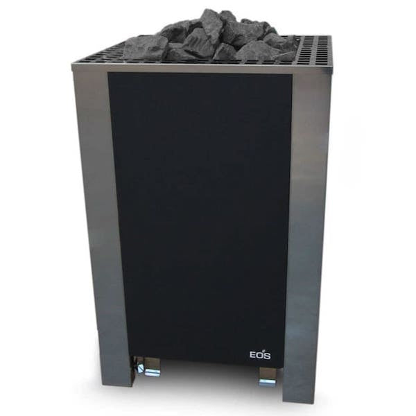 Standofen für den gewerblichen Einsatz. Der EOS BlackRock überzeugt mit seinem minimalistischen, geradlinigen Design. Das einheitliche Aussehen an allen Seiten passt perfekt für die Aufstellung vor einer Glasfläche oder für die zentrale Platzierung. Anschlusskasten im Ofen integriert, Anschluss auf der Unterseite.