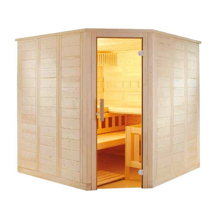 Saunakabine für den Eckeinbau aus massiver 40mm Fichte