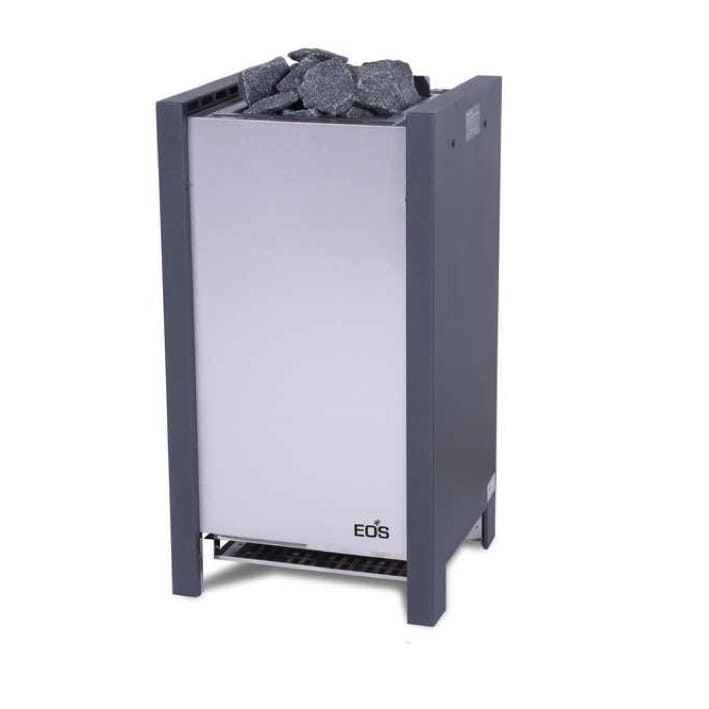 Saunaofen EOS Herkules S25 Kontrastreicher Standofen der Luxus-Klasse für die Finnische Sauna. Für kompakte, mittelgroße Saunakabinen. Die Front aus gebürstetem Edelstahl steht im betonten Kontrast zu den Seitenteilen im Anthrazit Perleffekt. Dank der flachen Rückseite eignet sich der Herkules ideal für die Aufstellung vor Glasflächen. 25 kg Steine sorgen für kräftige Aufgüsse und besonders großes Wärmespeichervermögen.