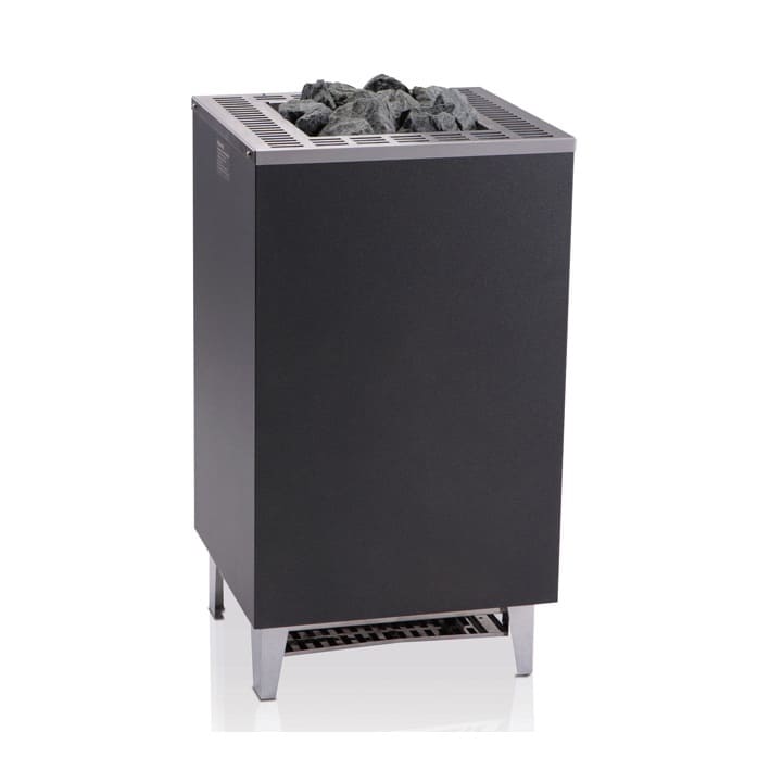 Premium Saunaofen Standausführung Cubo von EOS. Ein zuverlässiger wärmespendender Saunaofen in einerhochwertigen, modernen und kompakten Bauart für einen klassischen, finnischen Saunagenuß. Der Ofen hat eine robuste, stabile und servicefreundliche Konstruktion. Das optimale Verhältnis zwischen Steinvolumen und Luftkonvektion ermöglicht eine schnelle Aufheizzeit und kräftige Aufgüsse.