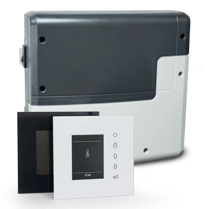 Saunasteuergerät EOS EmoStyle D Innovative Saunasteuerung der Luxus-Klasse für die trockene Sauna. Elektronische Saunasteuergerung für anspruchsvolle private und gewerbliche Saunaanlagen. Exklusives Bedienteil mit Frontseite komplett aus Glas im weißen und schwarzen Design farbiges TFT-Display separatem Leistungsteil Dank dem innovativen Bedienkonzept lässt sich das Gerät schnell und intuitiv bedienen zahlreiche Funktionen können sehr schnell erreicht und eingestellt werden