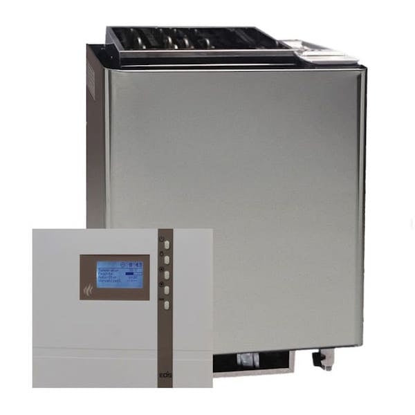 Der klassische 2 in 1 Bio Kombi Saunaofen Bi-O Mat von EOS Saunatechnik mit Verdampferfunktion bietet Ihnen die Möglichkeit zwischen trockener finnischer Sauna mit hohen Temperaturen oder angenehmer Dampfsauna mit hoher Luftfeuchte und niedrigerer Temperatur zu wählen. Im set mit dem Steuergerät Econ H4 stehen Ihnen viele Einstellungsmöglichkeiten bereit sowie die Möglichkeit das Licht zu Dimmen.