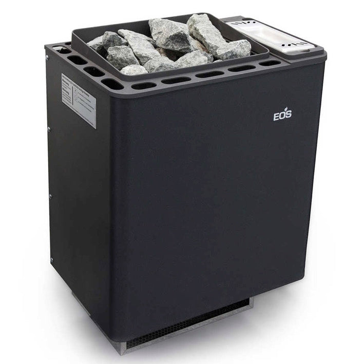 Flexible Klimaeinstellung in Ihrer Sauna. Preiswerter Saunaofen mit seitlich eingebautem Verdampfer. Verdampfer, 1,5 kW mit ca. 5 l Volumen - manuelle Befüllung. Akustische Warnung bei Wassermangel mit automatischer Abschaltung (Trockengehschutz). Modernes Design dank Aluminium-Druckguss Abdeckung und Pulverbeschichtung in Anthrazit-Perleffekt. Steinkorb mit ca. 15 kg Steinvolumen.