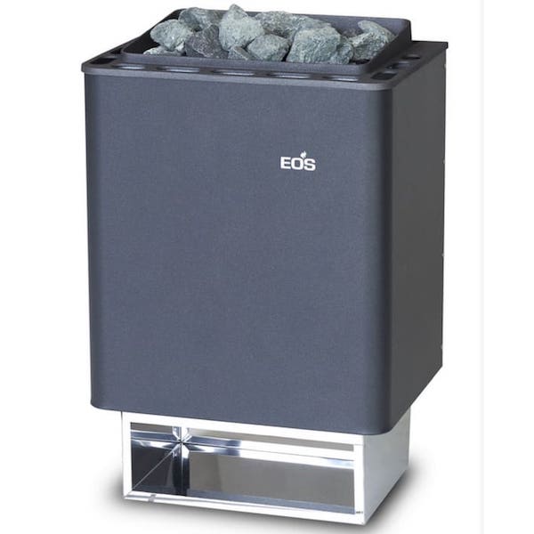 Der Saunaofen EOS Thermat für private Saunakabinen ist ein Wandofen für den klassischen finnischen Betrieb. Die Aluminium-Druckguss-Abdeckung und die hochwertige Anthrazit Perleffekt Pulverbeschichtung verleihen Saunaofen ein zeitloses und elegantes Design. Die doppelwandige Konstruktion aus Edelstahl sorgt für Stabilität und eine lange Lebensdauer. Das Steinaufnahmerost ist aus Edelstahl und der Anschlusskasten befindet sich rückseitig.