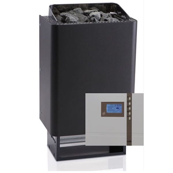 Der EOS 43FN zeichnet sich durch seine robuste, langlebige Konstruktion aus und passt ideal für kompakte bis mittelgroße Saunaanlagen. Der Außenmantel mit kratzfester Anthrazit-Perleffekt Pulverbeschichtung verleiht dem Ofen ein klassisches Design. Im Saunaofen set mit dem Steuergerät Econ D1, Saunasteine und Silikon Anschlusskabel.