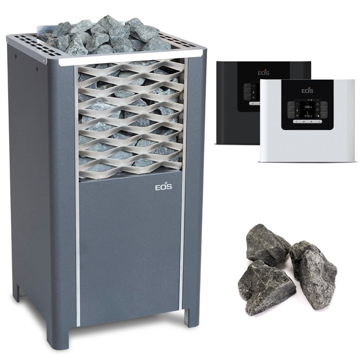 Das Saunaheizgerät für die finnische Sauna eignet sich für den privaten und gewerblichen Einsatz. Die speziell gebogenen Lamellen des Streckmetallgitters der Frontseite verleihen dem Ofen sein einzigartiges Design. Die neue Saunasteuerung EOS Compact bietet ein Plus an Funktionen gepaart mit einem einfachen und übersichtlichen Bedienkonzept. EOS Compact DP.