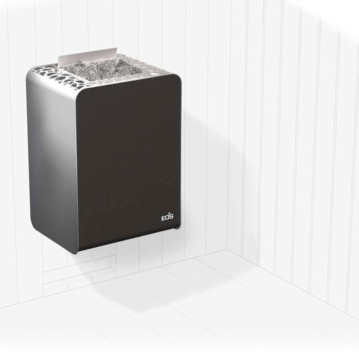 Die Kombination aus gebürstetem Edelstahl und der eleganten Front in anthrazitfarbener Pulverbeschichtung unterstreicht den modernen Charakter. Dabei brechen die abgerundeten Ecken das ansonsten geradlinige Design auf. Der EOS Organic W vereint modernes Design, ohne auf die Eigenschaften eines traditionellen finnischen Saunaofens verzichten zu müssen.