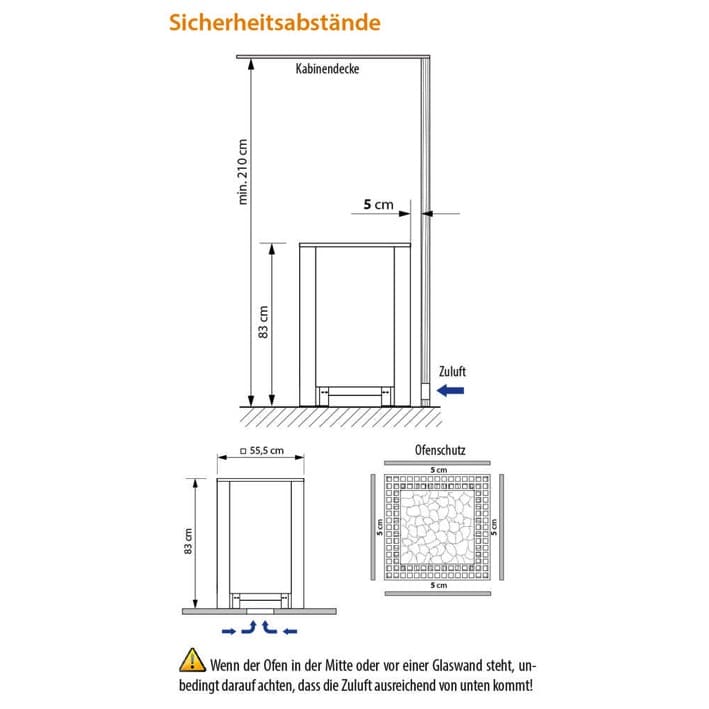 Sicherheitsabstände für den EOS Saunafen BlackRock