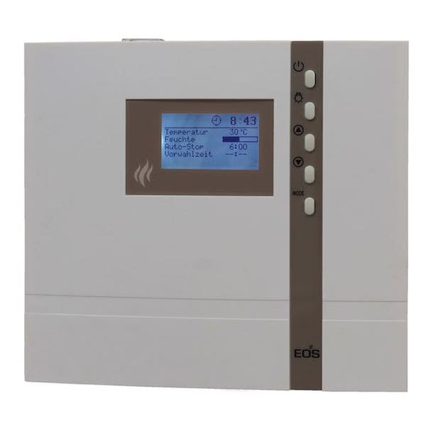 Elektronisches Steuergerät (Finnisch + Bi-O) für anspruchsvolle private und gewerbliche Nutzer.Mit 24 Std. Zeitvorwahl in Echtzeit. Mit Tastensperre (Kindersicherung). Sicherheitstemperaturbegrenzung 139 °C. Heizzeitbegrenzung auch auf „unendlich“ einstellbar. Mit dimmbarem Kabinenlicht (10-stufig, automatische Erkennung von induktiven und kapazitiven Lasten). Mit Ausgang für Kabinenlüfter. Mit Ferienhausmodus (eingeschränkter Zugriff ). 4 Benutzerprofile.