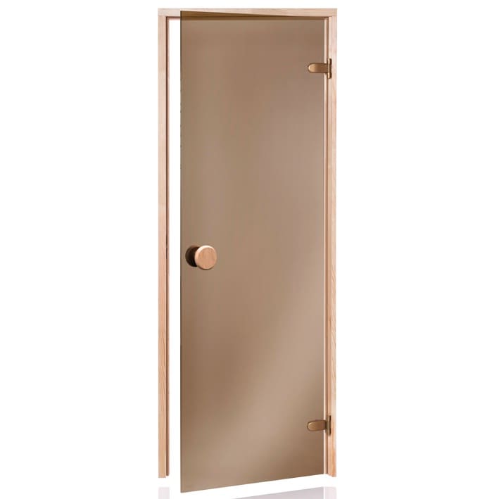 Saunatür aus Glas in Bronze mit Rahmen aus Fichte | Einbaumaß : 69 x 187 cm