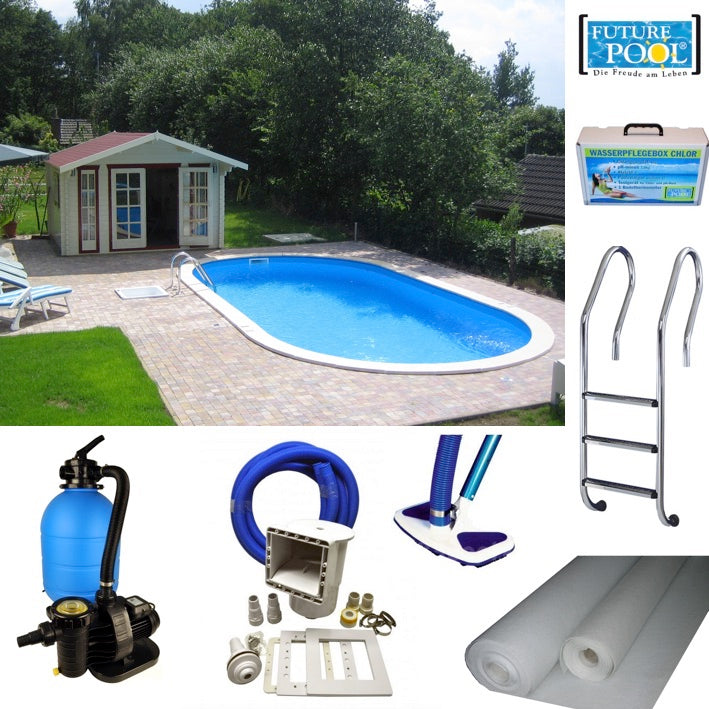 Ovaler Stahlwandpool Komplettset mit Filteranlage im Garten