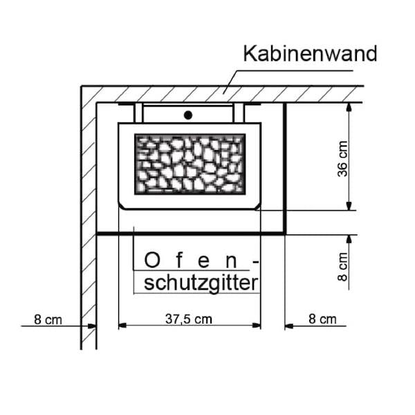 Das Steinaufnahmerost ist zudem auf zwei Stufen höhenverstellbar. Auf der Druckgussabdeckung kann man optional einen Kräutertopf oder Aromawanne befestigen für die aromatische Note in Ihrer Sauna. Der Anschlusskasten befindet sich auf der Rückseite.