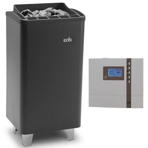 Saunaofen Set bestehend aus dem Saunaofen Thermo Tec S- Standofen für die finnische Sauna mit Saunasteuerung Econ D4. Inkls. 18 kg Saunasteine sowie 2 m Silikonanschlusskabel