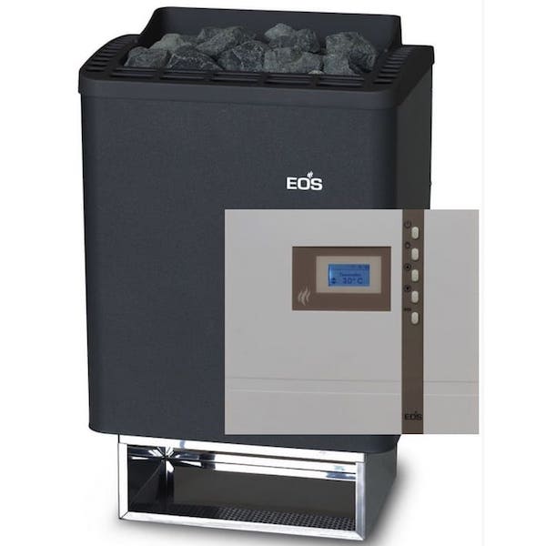 Saunaofen Set | Elektrischer Saunaofen EOS Thermo Tec mit externer Saunasteuerung Econ D1 für die klassische finnische Sauna. Im Set mit Saunasteinen und Silikonkabel