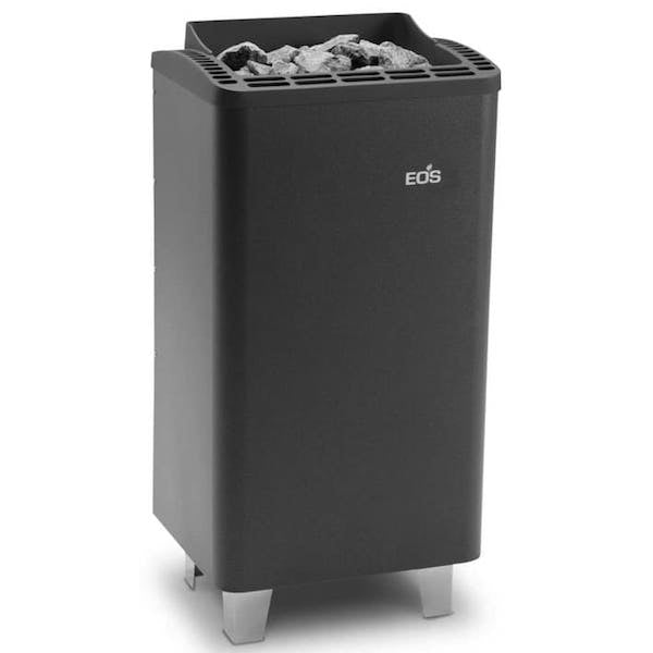 Saunaofen EOS Thermo Tec S Standofen für den (trockenen) finnischen Betrieb Der Saunaofen eignet sich optimal für private Saunakabinen. Von 6-9 kW und einem Kabinenvolumen von 6-14 m³. Der Saunamantel hat eine hochwertige und kratzfeste Pulverbeschichtung in Anthrazit Perleffekt elegante, geschwungene Aluminium-Druckguss-Abdeckung Der Innenmantel und das Steinaufnahmerost sind aus Edelstahl.
