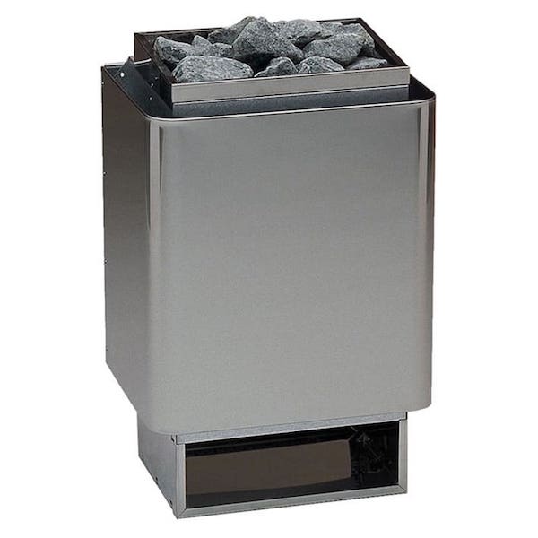 Saunaofen für private Saunakabinen. Wandofen für den finnischen Betrieb. Saunaofen 34 A in Edelstahl mit Tropfwannenkonstruktion