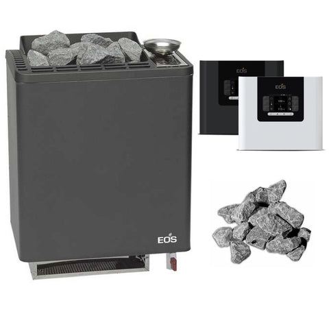 Moderner Saunaofen mit Verdampfer für flexible Klimaeinstellungen, wie z.B. trockene Finnische Sauna, milde Dampfsauna, Kräuterbad. EOS Compact HC: für Finnische Sauna und Sauna mit Feuchtebetrieb. Passend für alle Bi-O Saunaöfen bis 10 kW. Schaltleistung erweiterbar mit Leistungsschaltgeräten. Temperaturregelbereich: 30 °C - 115 °C (finnisch) und 30 °C - 70 °C (Bi-O).
